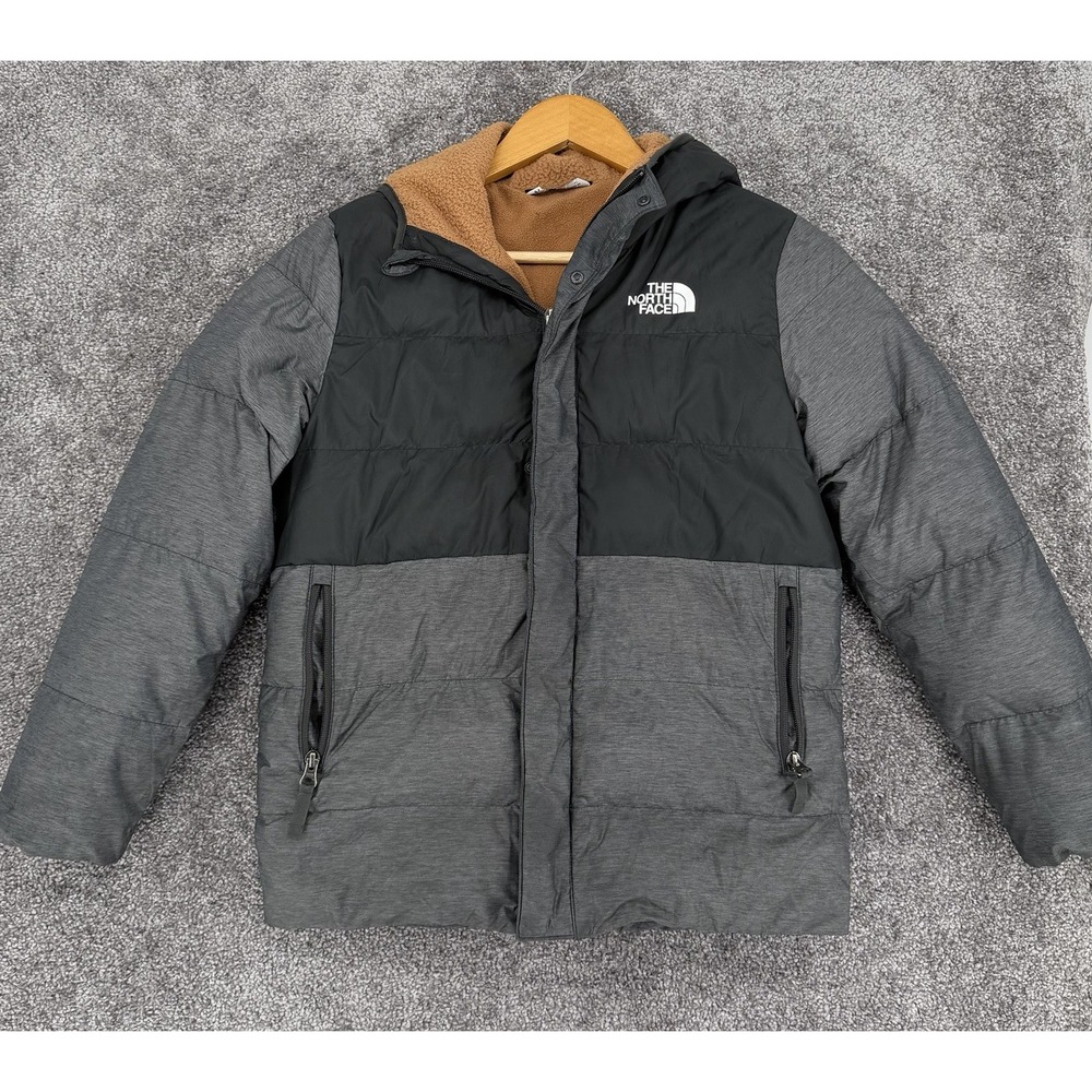 The North Face Youth North Down 600-Fill Hooded Short Parka Grey Black Size 12Y